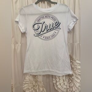 True Religion White Tee with Blue Graphics